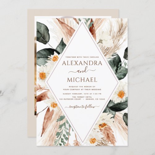 Pampas Grass Boho Photo Bohemian Wedding Invitatio Invitation