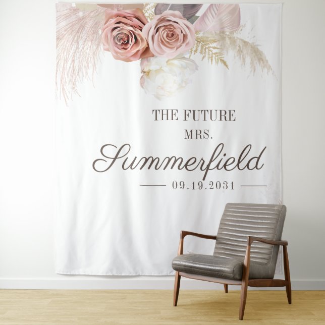 Pampas Grass Boho Photo Booth Bridal Shower Tapestry (In Situ)