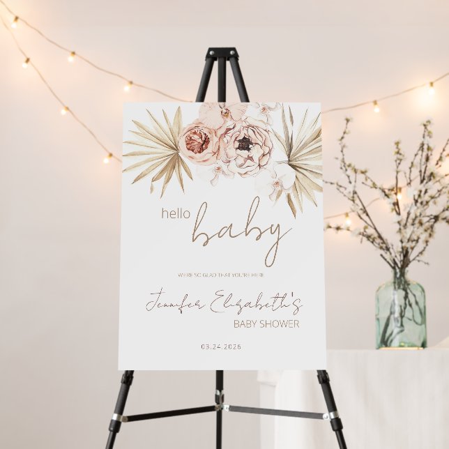 Pampas Grass Boho Pink Baby Shower Welcome Foam Board (In Situ (Stand))