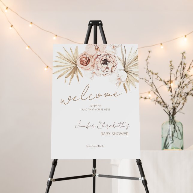 Pampas Grass Boho Pink Baby Shower Welcome Foam Board (In Situ (Stand))