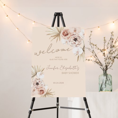 Pampas Grass Boho Pink Baby Shower Welcome Foam Board