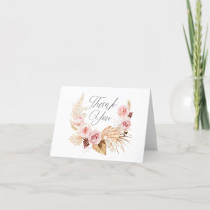 Pampas Grass Boho pink Floral wreath Baby Girl Thank You Card