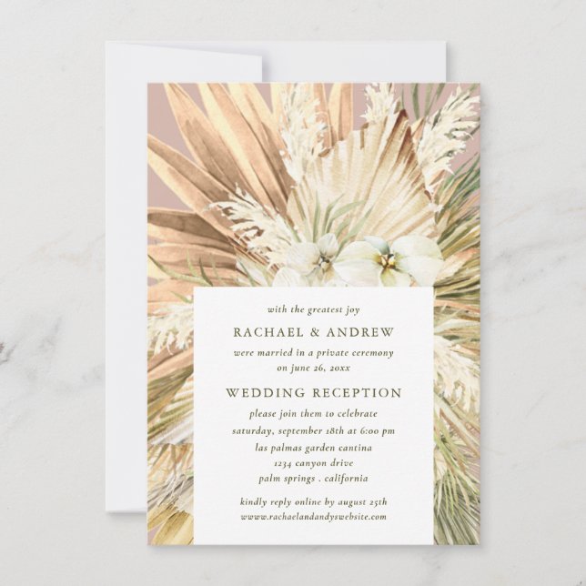 Pampas Grass Boho Post Wedding Reception Mauve Invitation (Front)