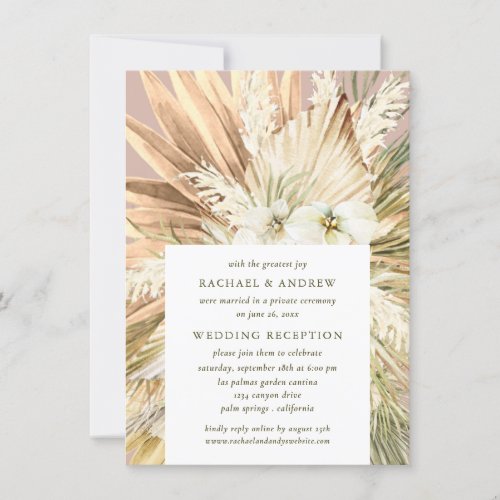 Pampas Grass Boho Post Wedding Reception Mauve Invitation