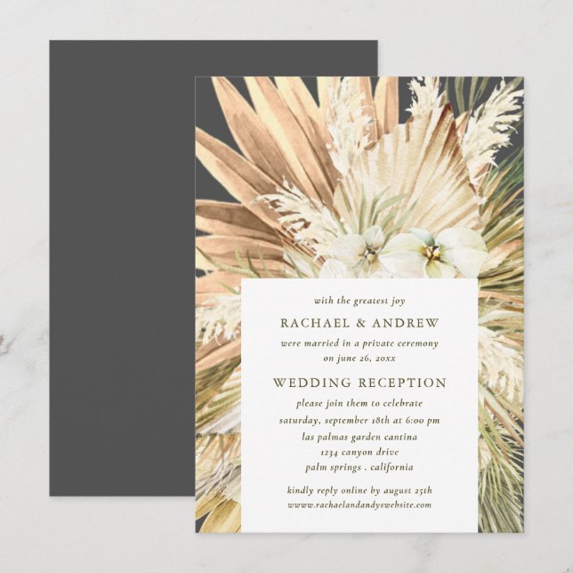 Pampas Grass Boho Post Wedding Reception Only Invitation (Front/Back)