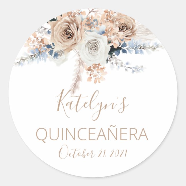 Pampas Grass Boho Quinceañera Favor Sticker (Front)