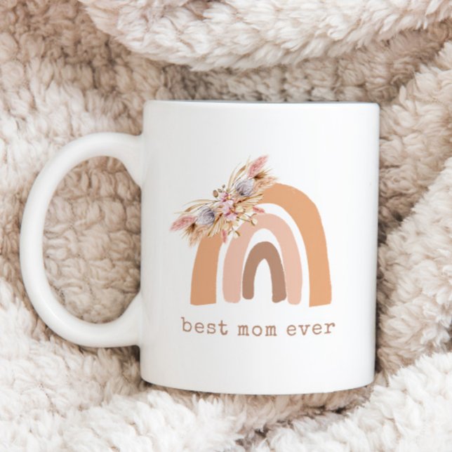 Pampas Grass Boho Rainbow Best Mom Ever Coffee Mug (Creator Uploaded)