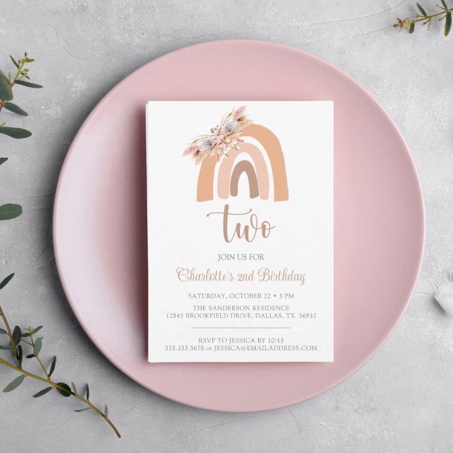 Pampas Grass Boho Rainbow Minimalist Birthday Invitation (Creator Uploaded)