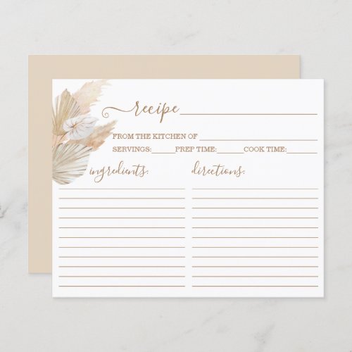 Pampas Grass boho recipe card