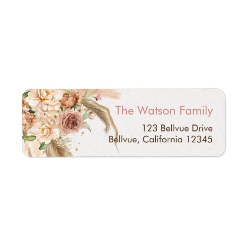 Pampas grass boho rose bohemian address labels