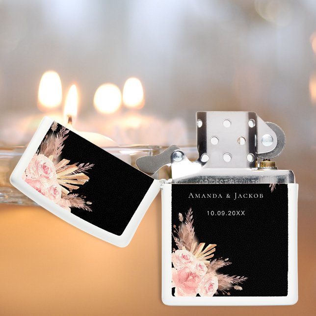 Pampas grass boho rose gold floral black names zippo lighter (Creator Uploaded)