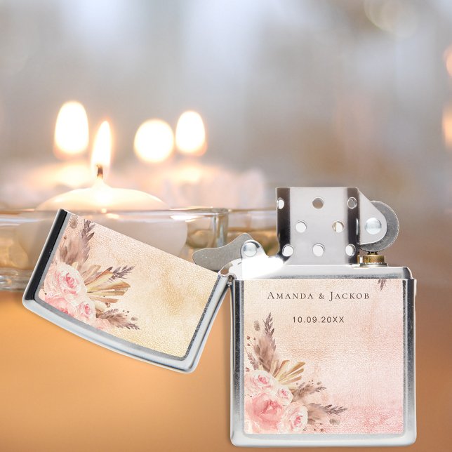 Pampas grass boho rose gold pink floral names zippo lighter (Creator Uploaded)