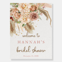 Pampas grass boho roses theme bridal shower sign
