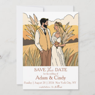 pampas grass boho save the dates invitation