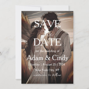 pampas grass boho save the dates invitation
