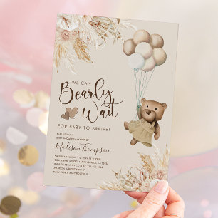 Pampas Grass Boho Teddy Bear Baby Shower Invitation