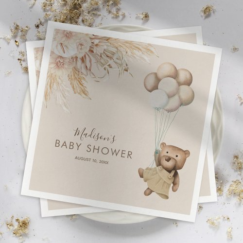 Pampas Grass Boho Teddy Bear Baby Shower Napkins