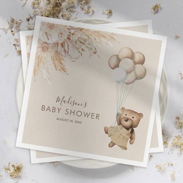 Pampas Grass Boho Teddy Bear Baby Shower Napkins (Creator Uploaded)