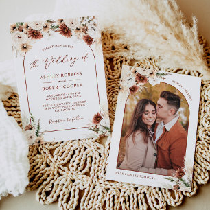 Pampas Grass Boho Terracotta Arch Photo Wedding Invitation