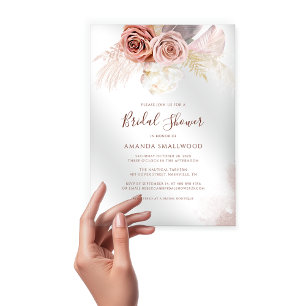 Pampas Grass Boho Terracotta Bridal Shower Acrylic Invitations