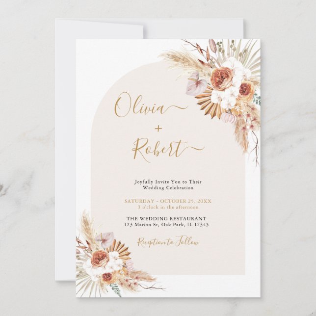 Pampas Grass Boho Terracotta Wedding Invitation (Front)