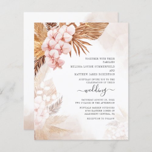 Pampas Grass Boho Terracotta Wedding Invitation