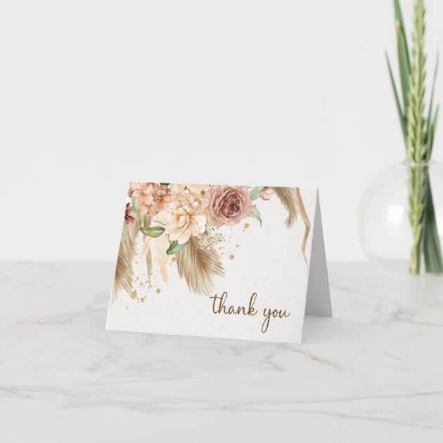 Pampas Grass Boho Thank You Card | Zazzle