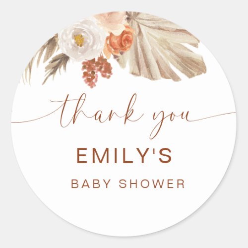 Pampas Grass Boho Thank You Desert Baby Shower Classic Round Sticker
