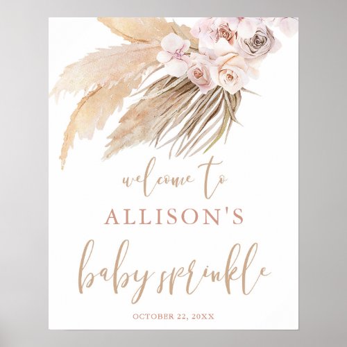 Pampas grass boho theme baby sprinkle welcome sign