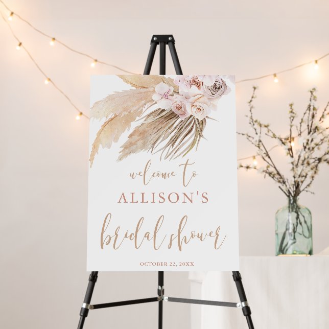 Pampas grass boho theme bridal shower welcome sign (In Situ (Stand))