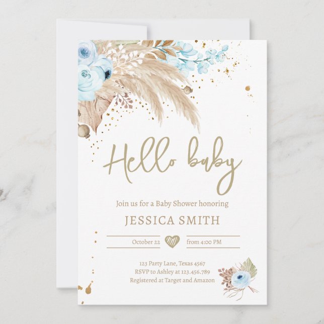 Pampas Grass Boho Tropical Boy Rustic Baby Shower Invitation (Front)