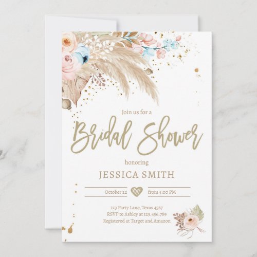 Pampas Grass Boho Tropical Rustic Bridal Shower In Invitation