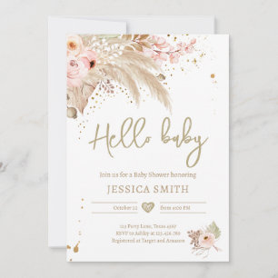 Pampas Grass Boho Tropical Rustic Girl Baby Shower Invitation