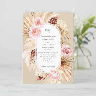 Pampas Grass Boho watercolor Beige Wedding Invitation
