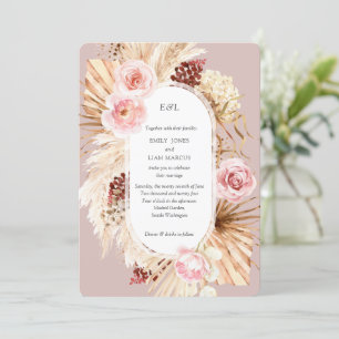 Pampas Grass Boho watercolor Dusty Rose wedding Invitation