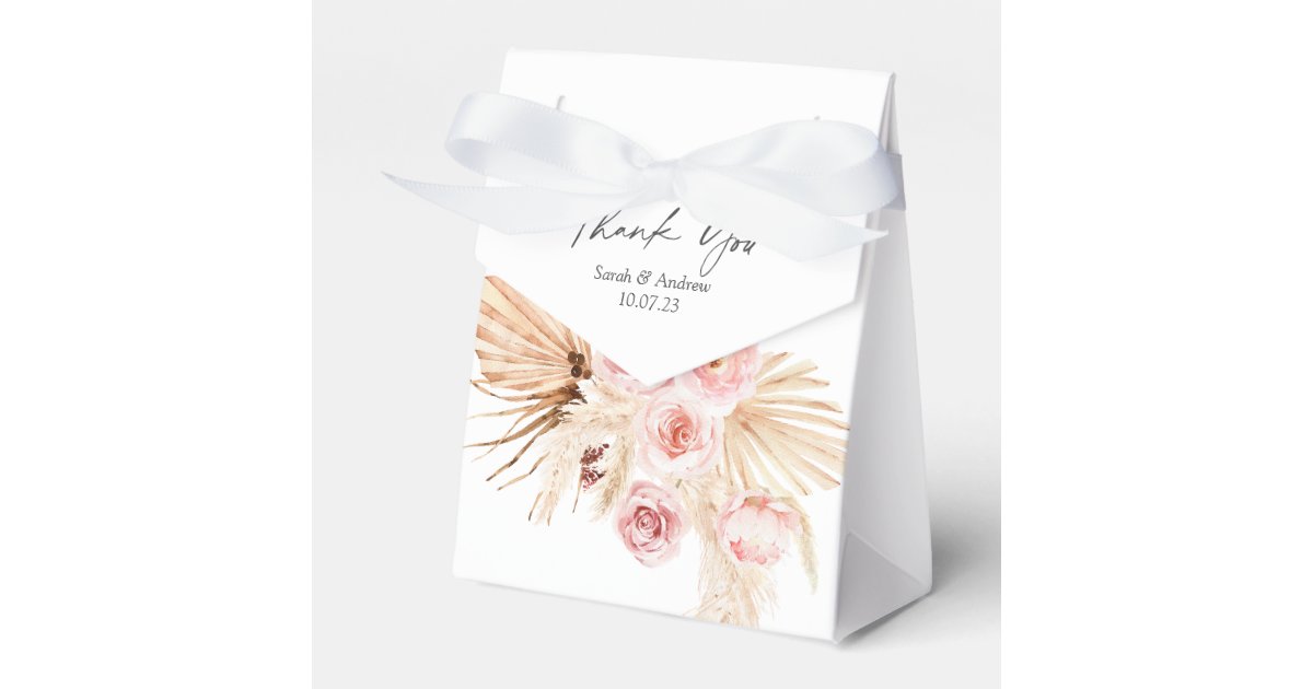 pampas grass boho watercolor floral Bridal Shower Favor Boxes | Zazzle