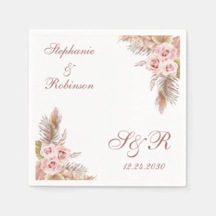 Pampas Grass Boho Wedding Cocktail Paper Napkins