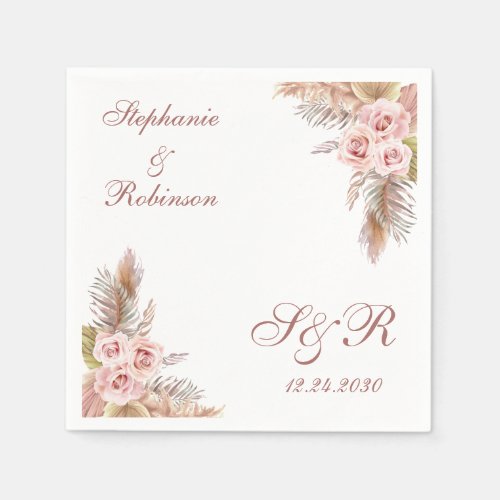 Pampas Grass Boho Wedding Cocktail Paper Napkins