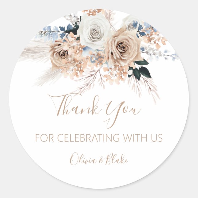 Pampas Grass Boho Wedding Favor Stickers (Front)