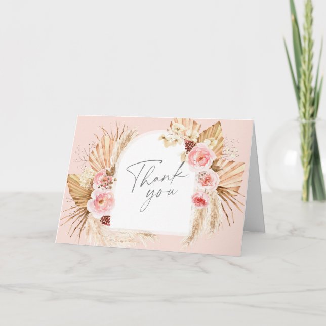 Pampas Grass Boho Wedding Floral Arch Modern Thank You Card (Front)