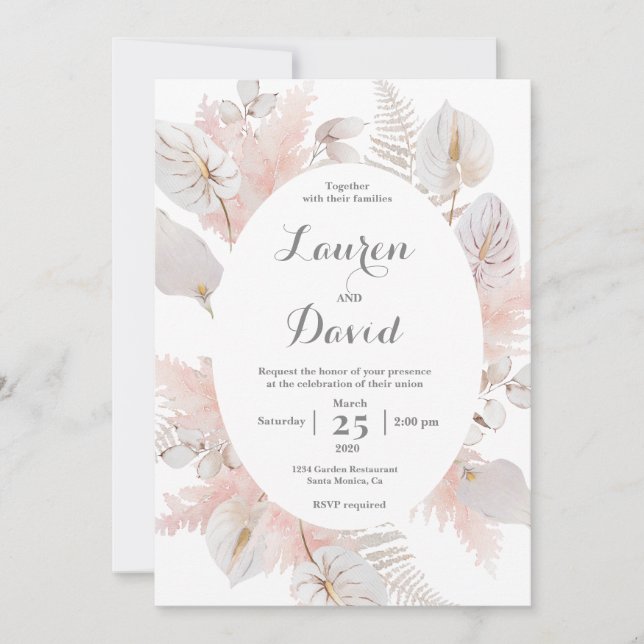 Pampas Grass boho wedding Invitation (Front)