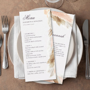 Pampas grass boho wedding menu & thank you message