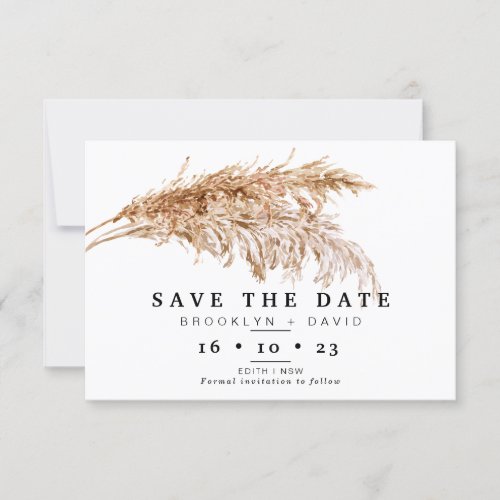 Pampas Grass Boho Wedding Save The Date Card