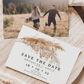 Pampas Grass Boho Wedding Save The Date Card by figtreedesign at Zazzle