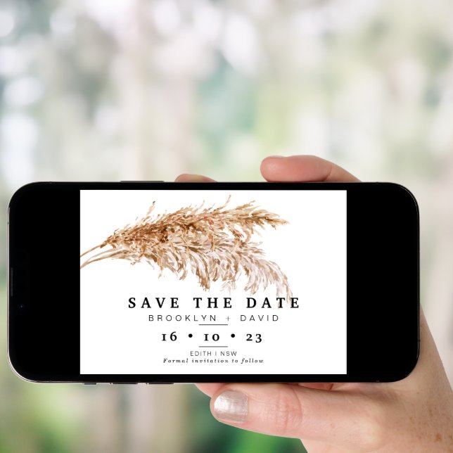 Pampas Grass Boho Wedding Save The Date Card (Front Digital)