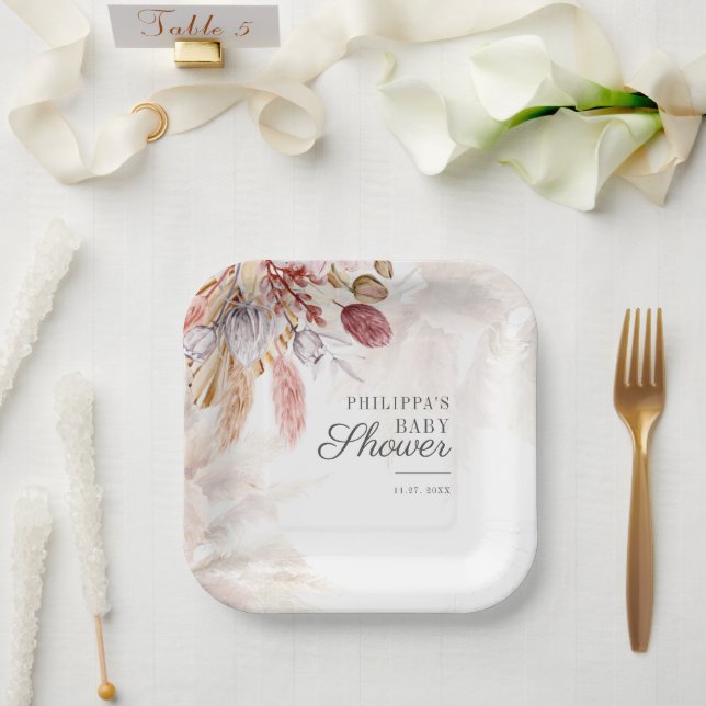 Pampas Grass Botanical Terracotta Baby Shower Paper Plates (Wedding)