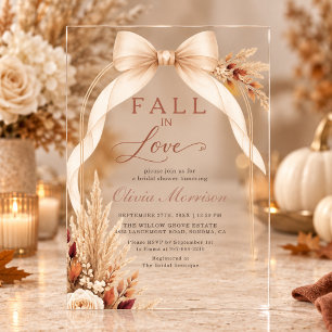 Pampas Grass Bow Fall In Love Bridal Shower Acrylic Invitations