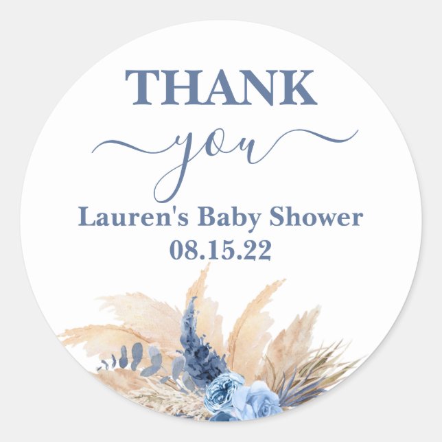 Pampas Grass Boy Baby Shower Round Sticker (Front)