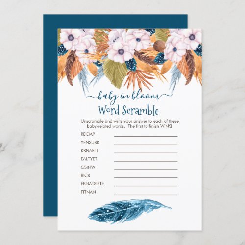 Pampas Grass Boy Baby Shower Word Scramble Game Invitation