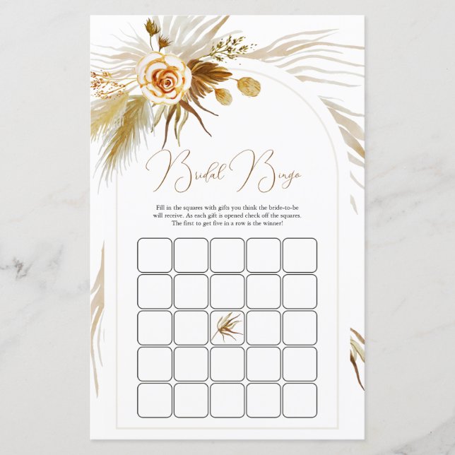 Pampas Grass Bridal shower bingo game (Front)